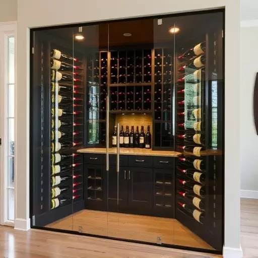 frameless glass wine enclosures lake Orion Michigan,custom wine storage solutions,frameless glass wine racks